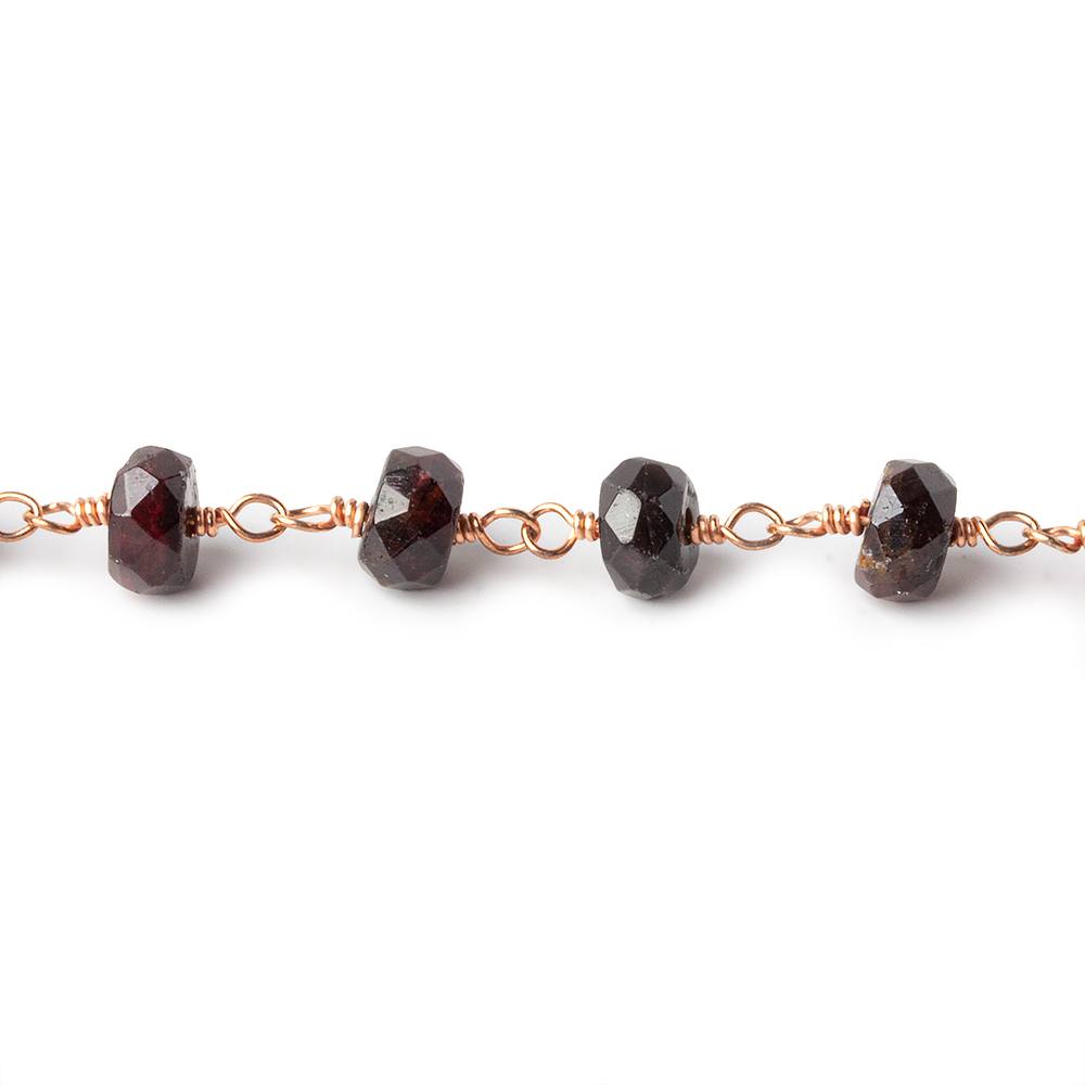 6mm Garnet faceted rondelle Rose Gold Chain by the foot 30 pieces - Beadsofcambay.com