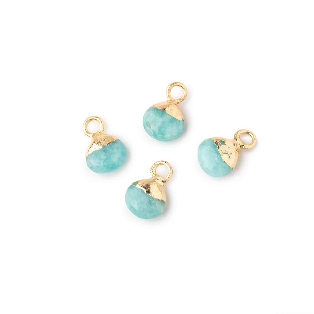 6mm Gold Leafed Amazonite Faceted Heart Set of 4 Pendants - Beadsofcambay.com