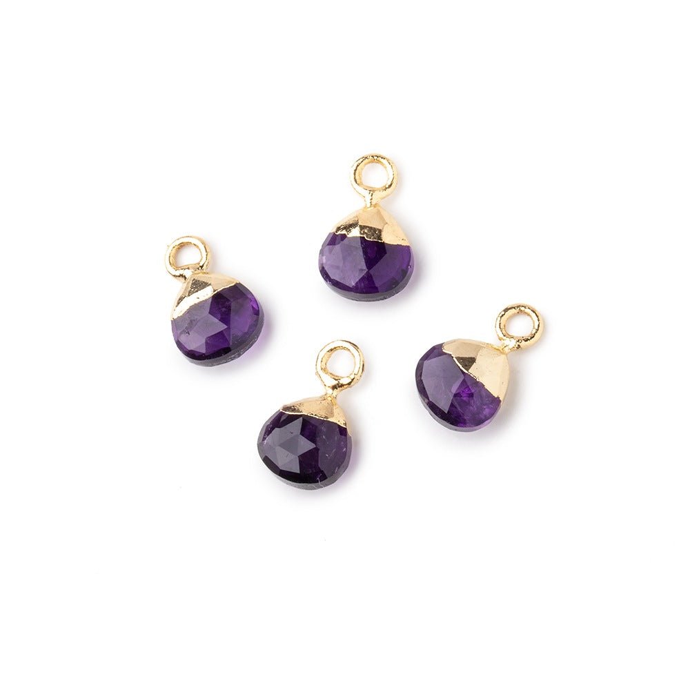 6mm Gold Leafed Amethyst Faceted Heart Set of 4 Pendants - Beadsofcambay.com
