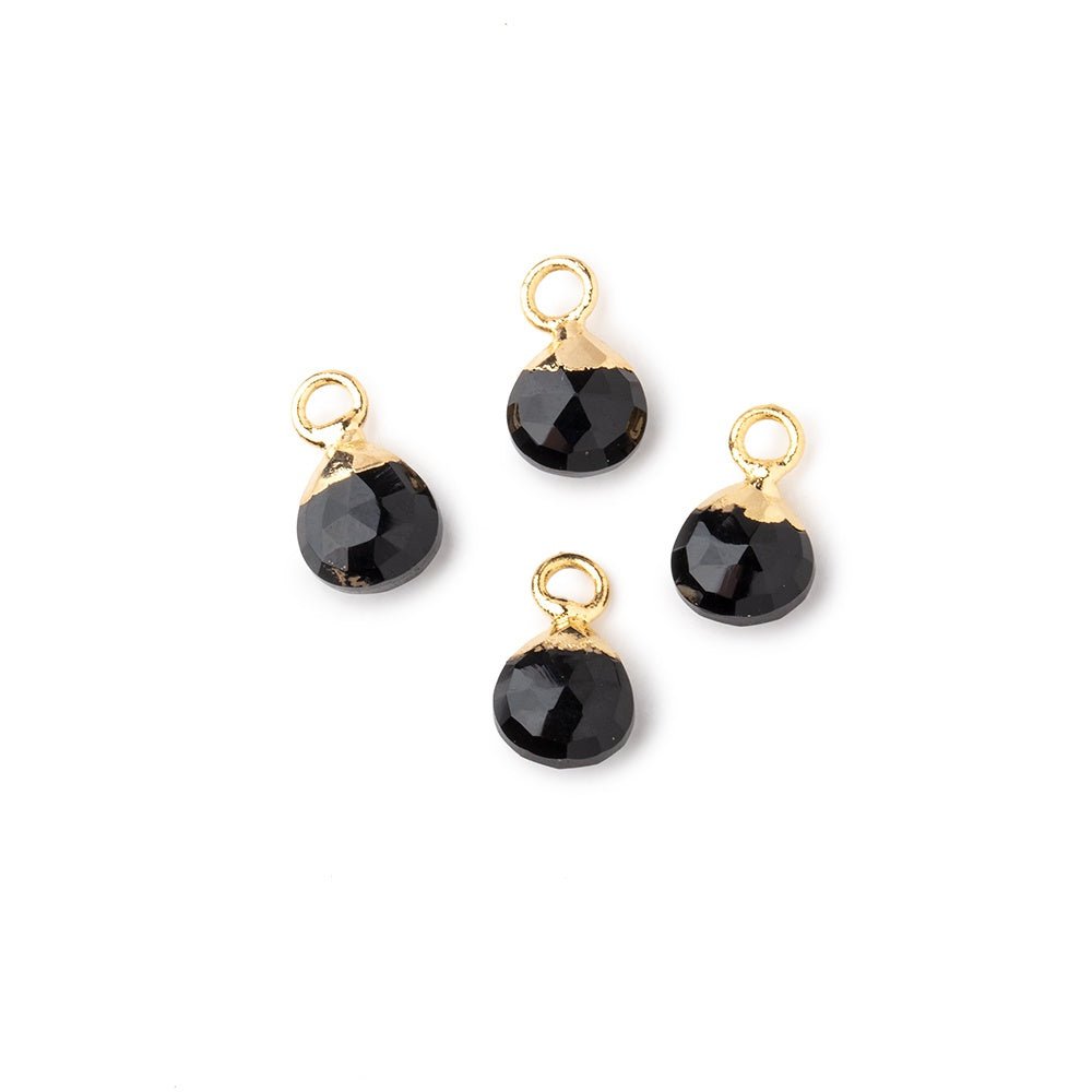 6mm Gold Leafed Black Onyx Faceted Heart Set of 4 Pendants - Beadsofcambay.com