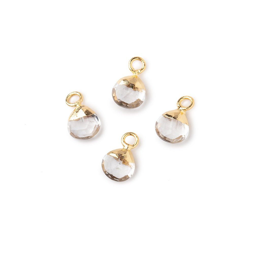 6mm Gold Leafed Crystal Quartz Faceted Heart Set of 4 Pendants - Beadsofcambay.com