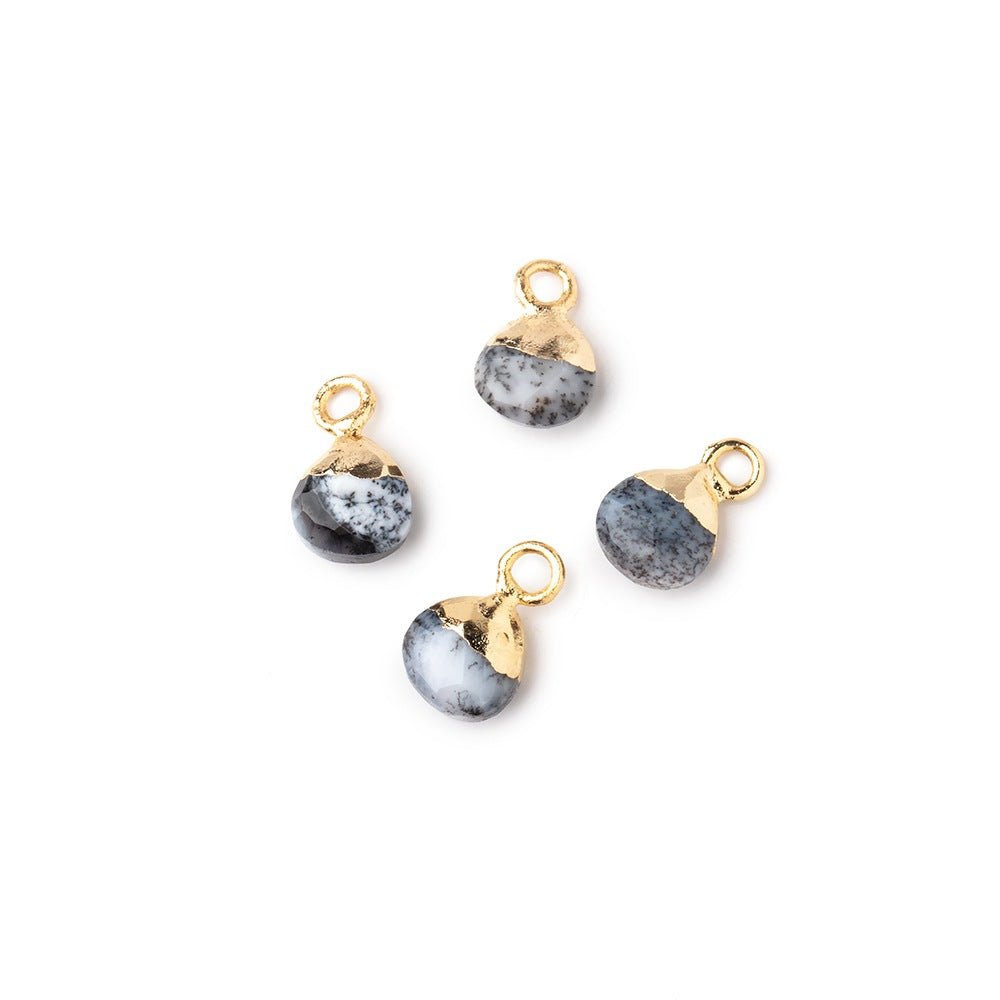 6mm Gold Leafed Dendritic Opal Faceted Heart Set of 4 Pendants - Beadsofcambay.com