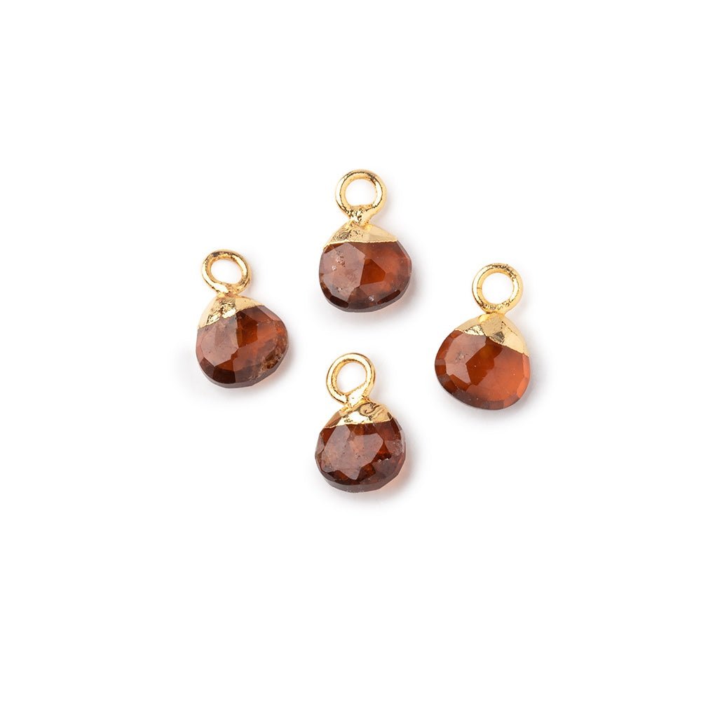6mm Gold Leafed Hessonite Garnet Faceted Heart Set of 4 Pendants - Beadsofcambay.com
