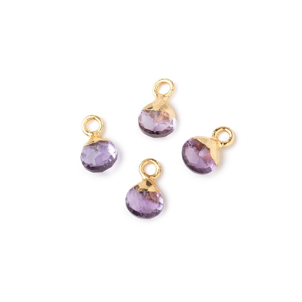 6mm Gold Leafed Pink Amethyst Faceted Heart Set of 4 Pendants - Beadsofcambay.com