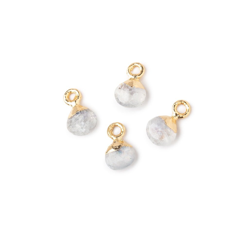 6mm Gold Leafed Rainbow Moonstone Faceted Heart Set of 4 Pendants - Beadsofcambay.com