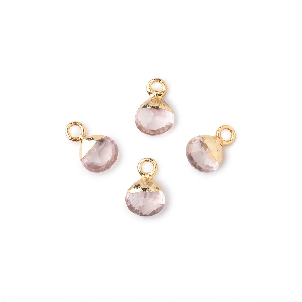 6mm Gold Leafed Rose Quartz Faceted Heart Set of 4 Pendants - Beadsofcambay.com