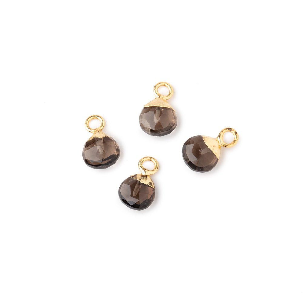 6mm Gold Leafed Smoky Quartz Faceted Heart Set of 4 Pendants - Beadsofcambay.com