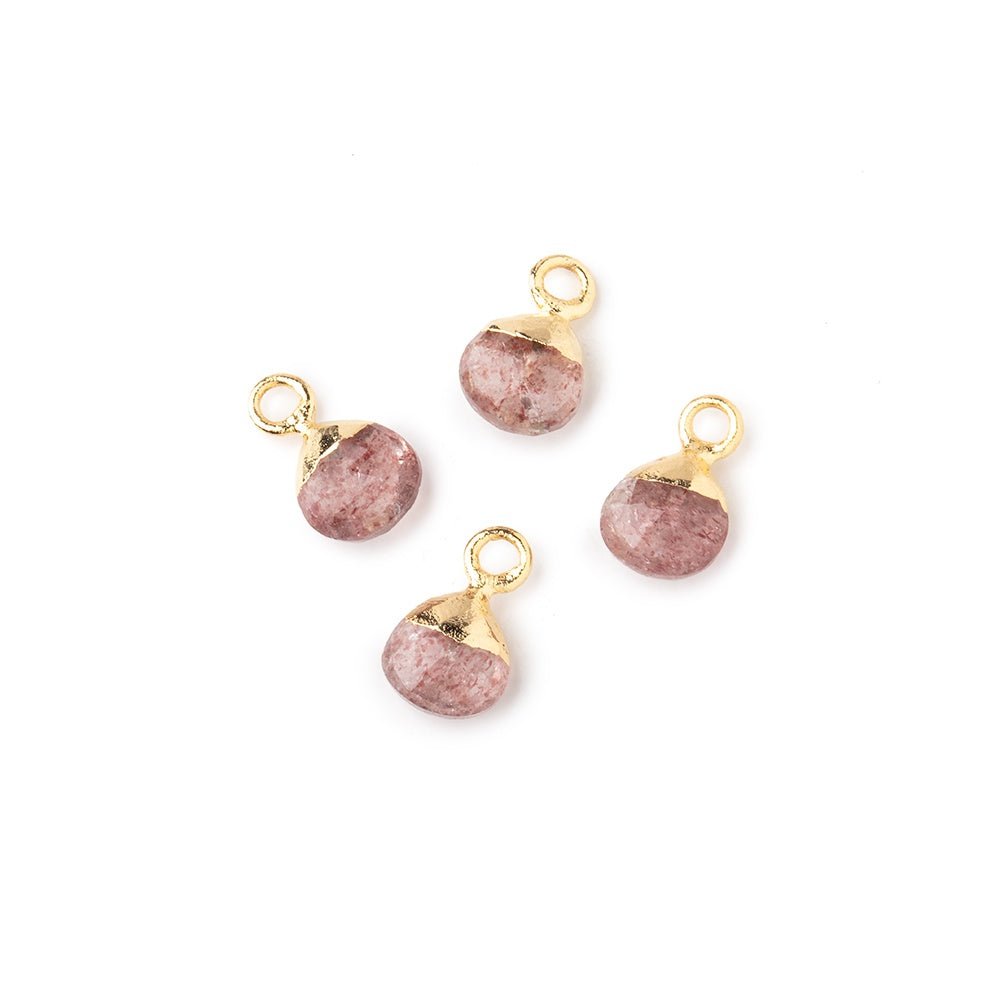 6mm Gold Leafed Strawberry Quartz Faceted Heart Set of 4 Pendants - Beadsofcambay.com