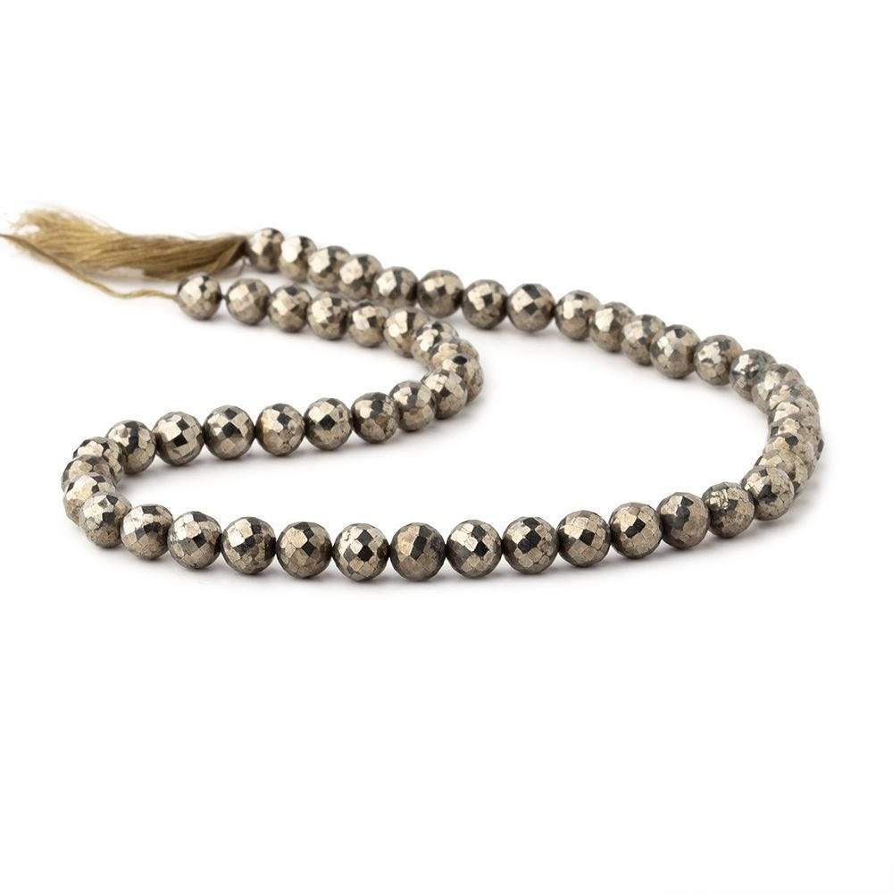 6mm Golden Pyrite Faceted Round Beads 13 inch 54 pieces - Beadsofcambay.com