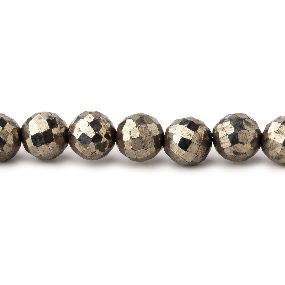 6mm Golden Pyrite Faceted Round Beads 13 inch 54 pieces - Beadsofcambay.com