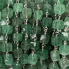 6mm Green Aventurine faceted cube .925 Silver Chain by the foot 29 pieces - Beadsofcambay.com
