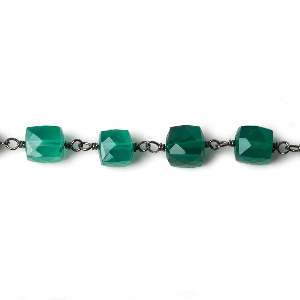 6mm Green Onyx faceted cube Black Gold .925 Silver Chain by the foot 29 pieces - Beadsofcambay.com