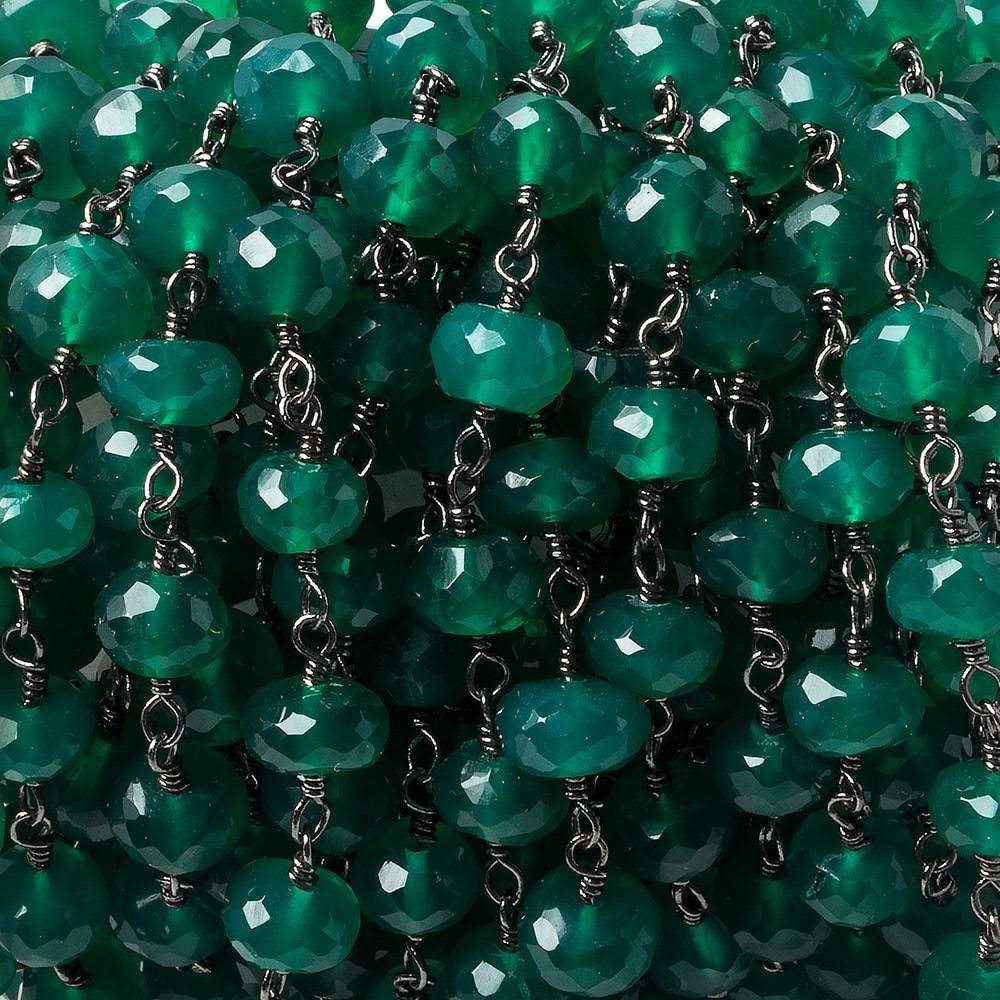 6mm Green Onyx faceted rondelle Black Gold Chain by the foot 30 pieces - Beadsofcambay.com