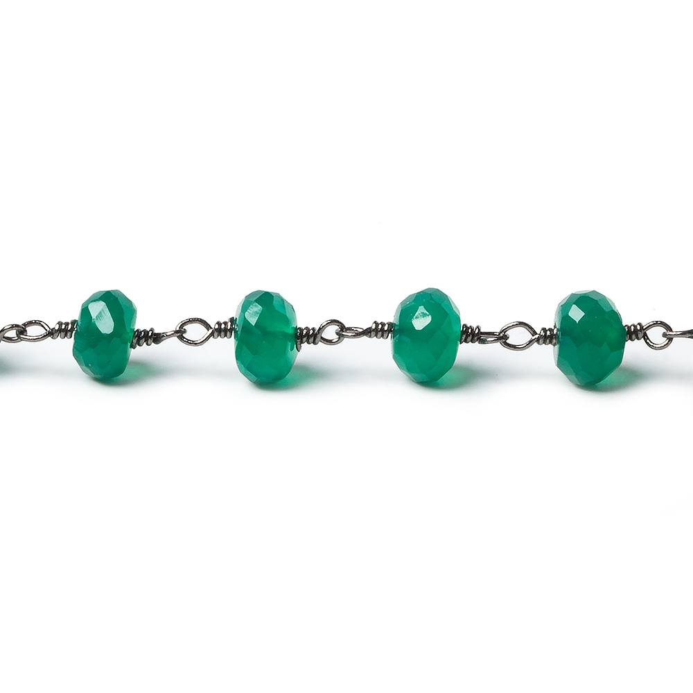 6mm Green Onyx faceted rondelle Black Gold Chain by the foot 30 pieces - Beadsofcambay.com