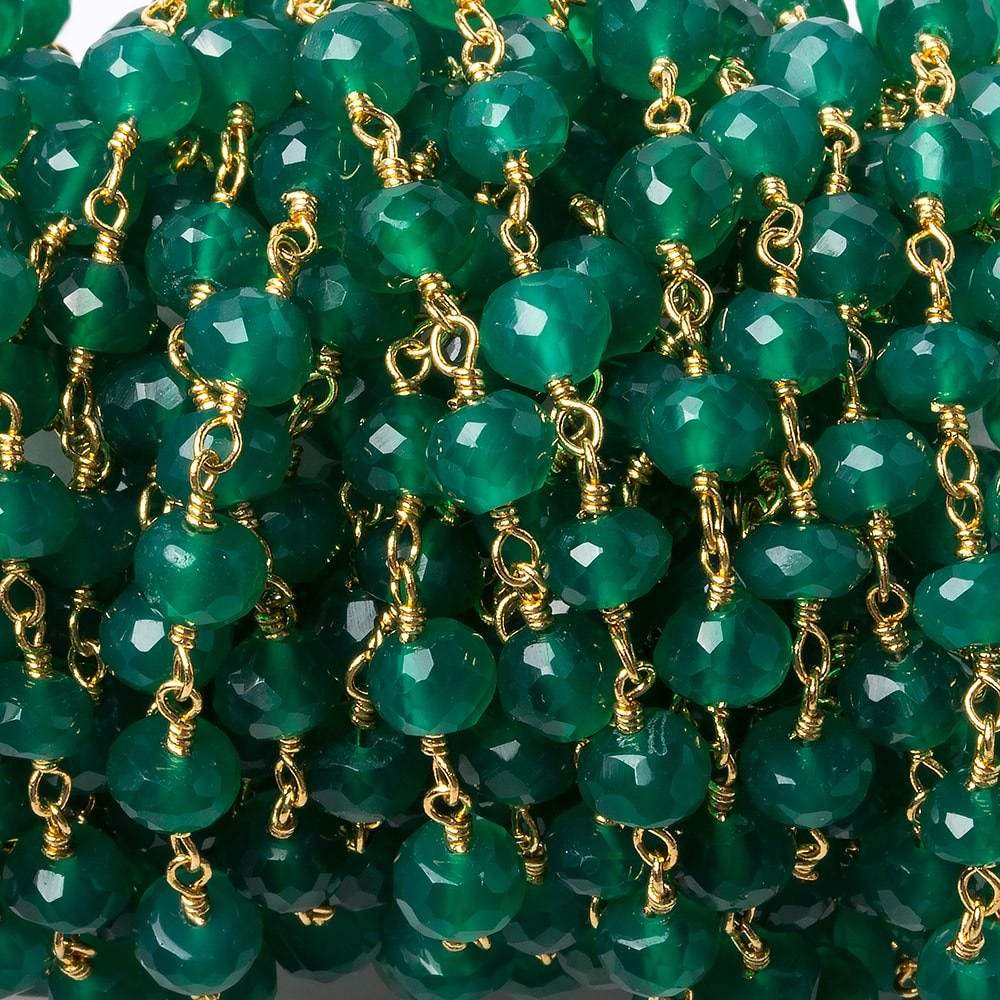 6mm Green Onyx faceted rondelle Gold Chain by the foot 30 pieces - Beadsofcambay.com