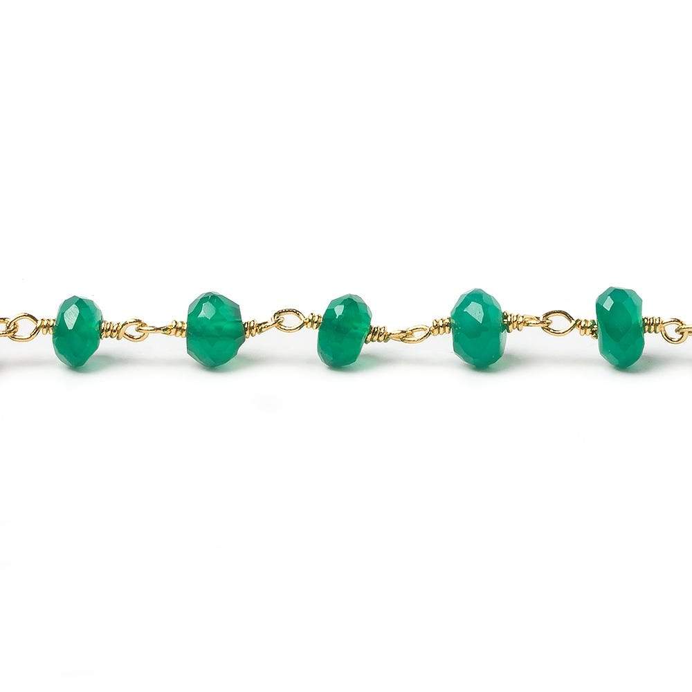 6mm Green Onyx faceted rondelle Gold Chain by the foot 30 pieces - Beadsofcambay.com