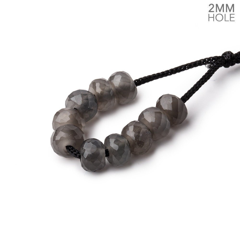 6mm Grey Moonstone 2mm Large Hole Faceted Rondelle Set of 10 Beads - Beadsofcambay.com