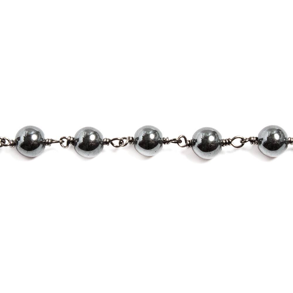 6mm Hematite plain round Black Gold plated Chain by the foot 25 beads - Beadsofcambay.com
