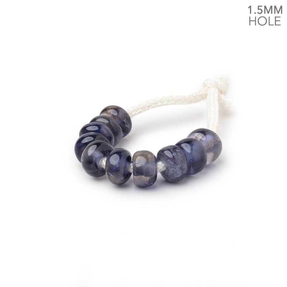 6mm Iolite 1.5mm Large Hole Plain Rondelle Set of 10 - Beadsofcambay.com