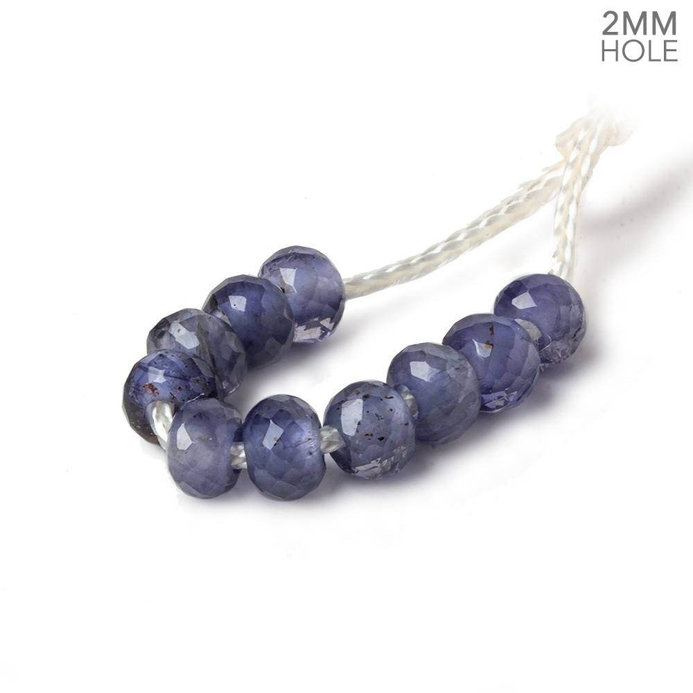 6mm Iolite 2mm Large Hole Faceted Rondelle Bead Set of 10 - Beadsofcambay.com