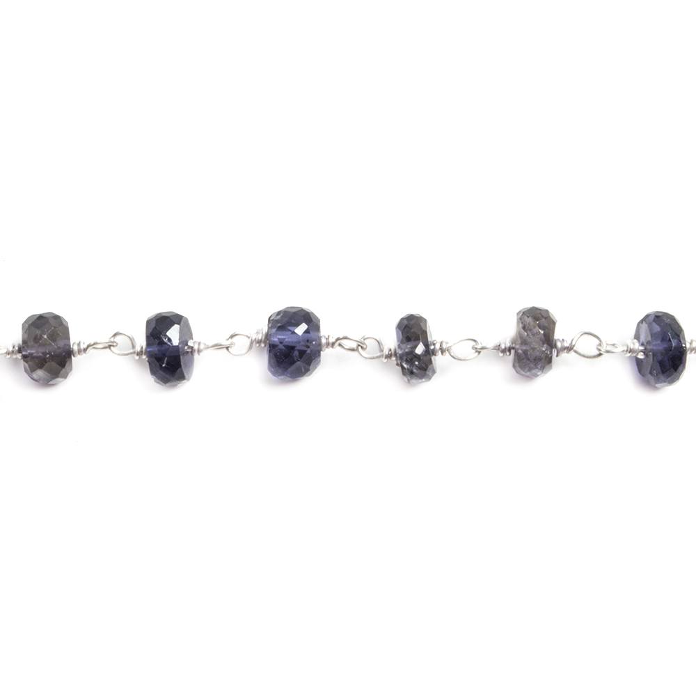 6mm Iolite faceted rondelle .925 Silver Chain by the foot 32 pieces - Beadsofcambay.com