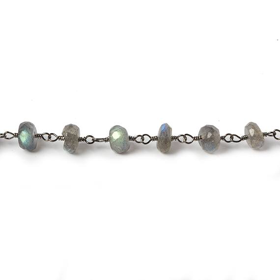 6mm Labradorite faceted rondelle Black Gold Chain by the foot 30 pcs - Beadsofcambay.com
