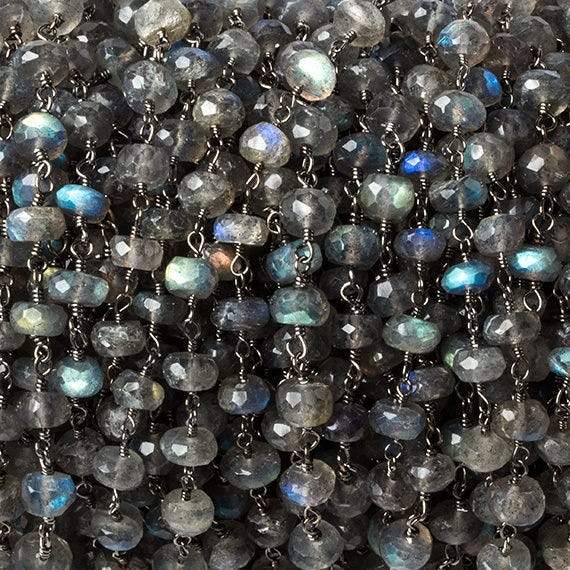 6mm Labradorite faceted rondelle Black Gold Chain by the foot 30 pcs - Beadsofcambay.com
