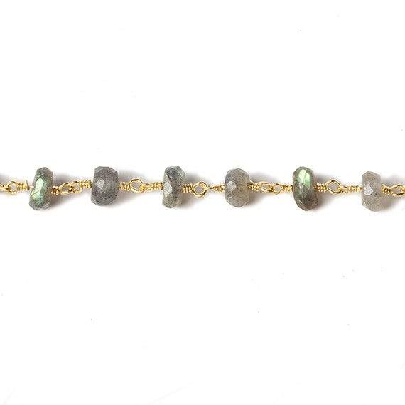 6mm Labradorite faceted rondelle Gold Chain by the foot 30 pcs - Beadsofcambay.com