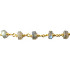 6mm Labradorite plain rondelle Gold Plated Chain by the foot - Beadsofcambay.com