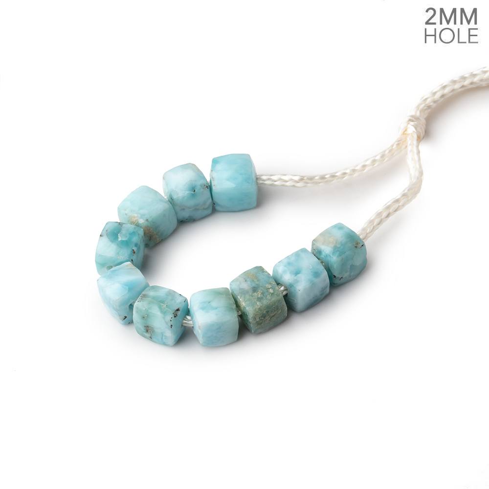 6mm Larimar 2mm Large Hole Faceted Cube Beads Set of 10 - Beadsofcambay.com