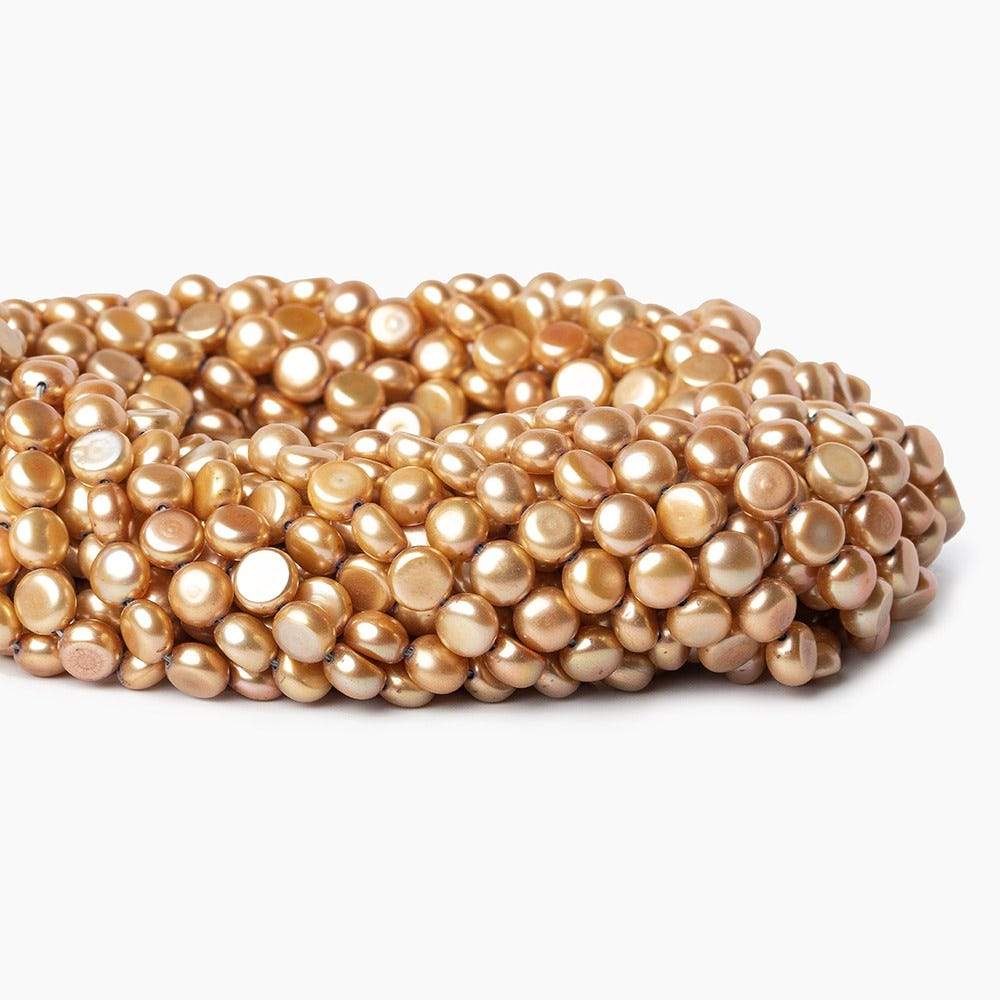 6mm Latte Golden Brown Button Freshwater Pearls 16 inch 61 pcs AAA - Beadsofcambay.com
