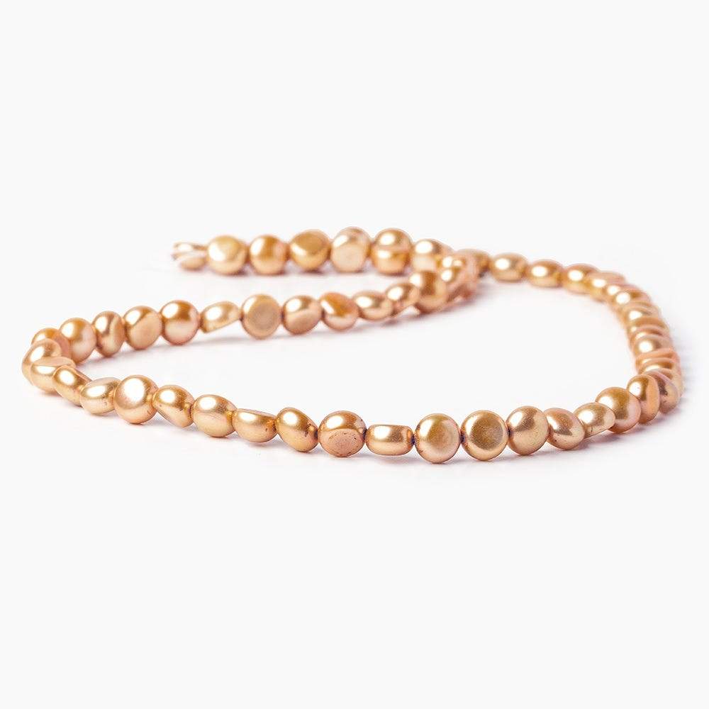 6mm Latte Golden Brown Button Freshwater Pearls 16 inch 61 pcs AAA - Beadsofcambay.com