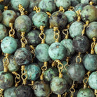 6mm Matte African Turquoise rounds on Gold plated Chain - Beadsofcambay.com