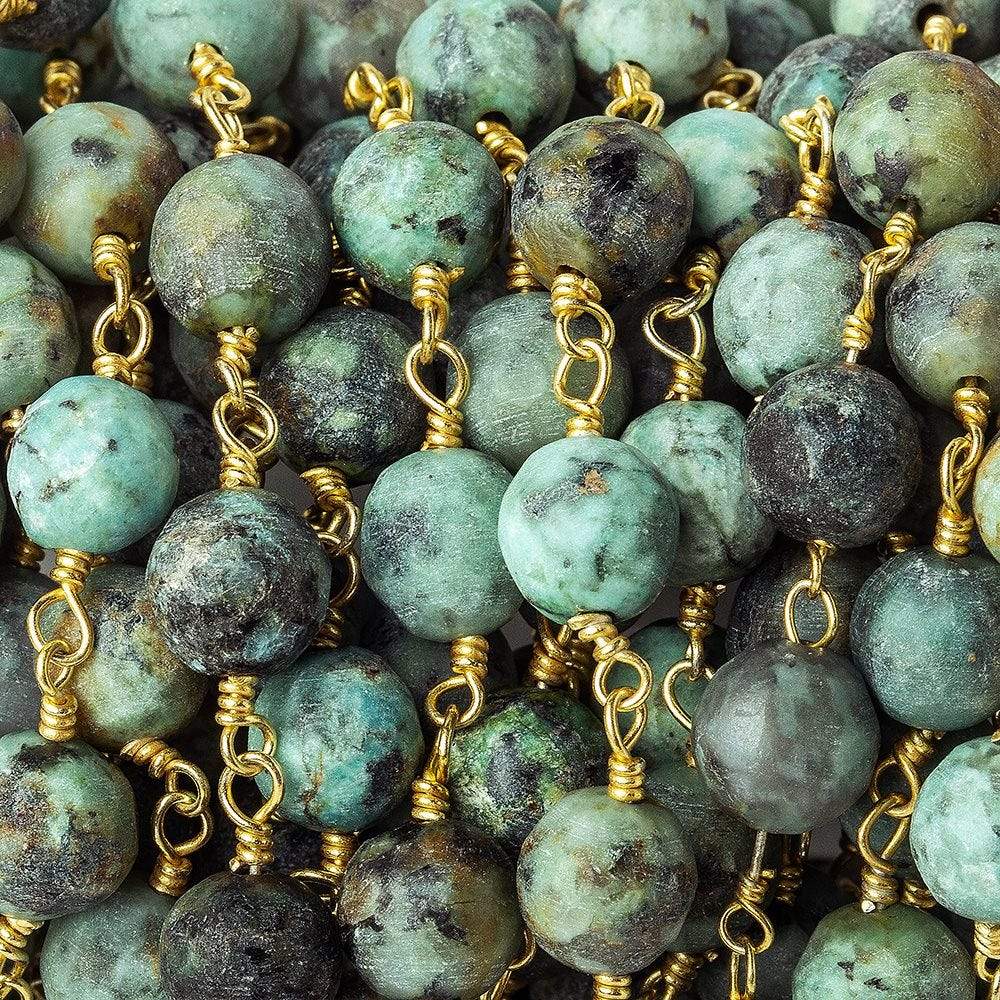 6mm Matte African Turquoise rounds on Gold plated Chain - Beadsofcambay.com