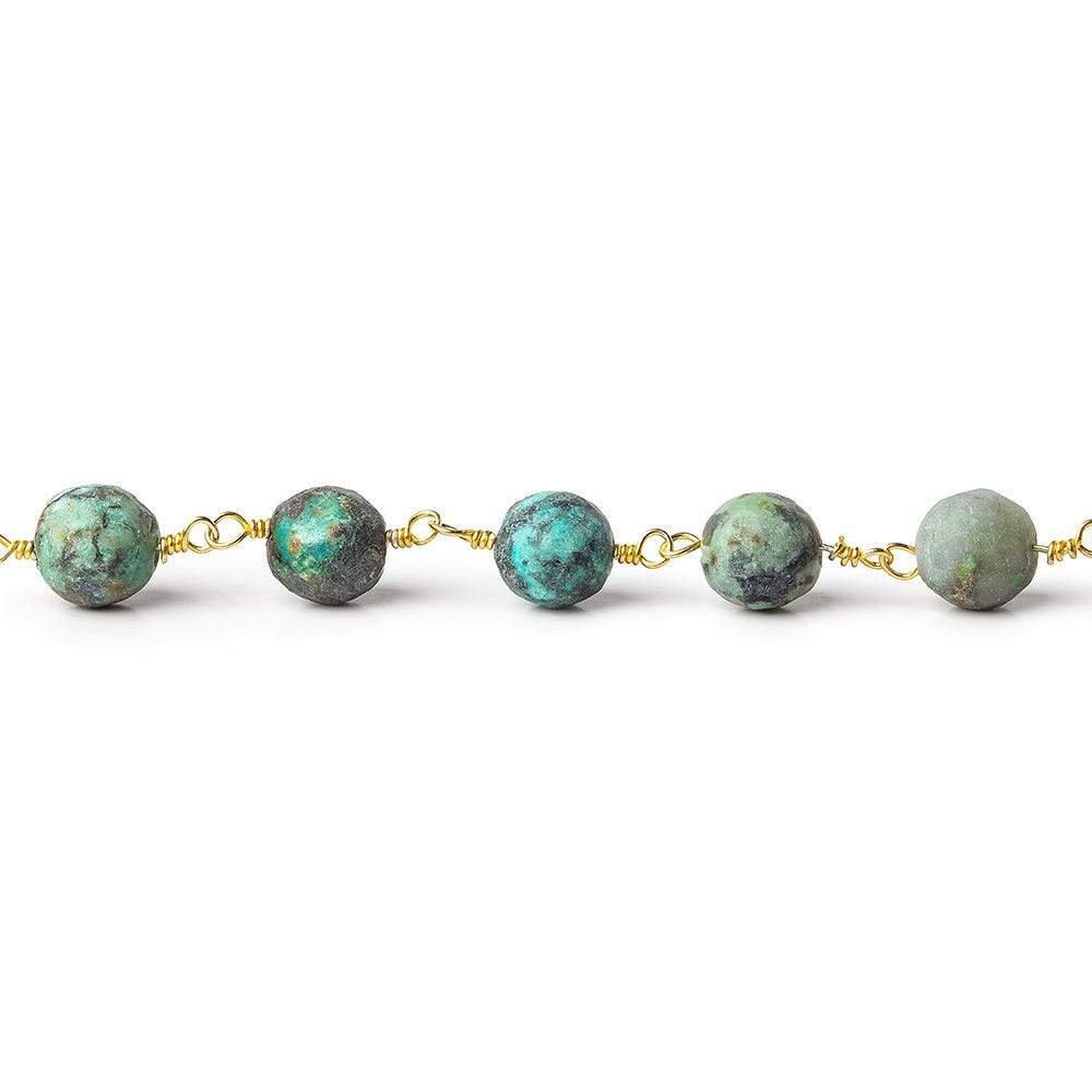 6mm Matte African Turquoise rounds on Gold plated Chain - Beadsofcambay.com