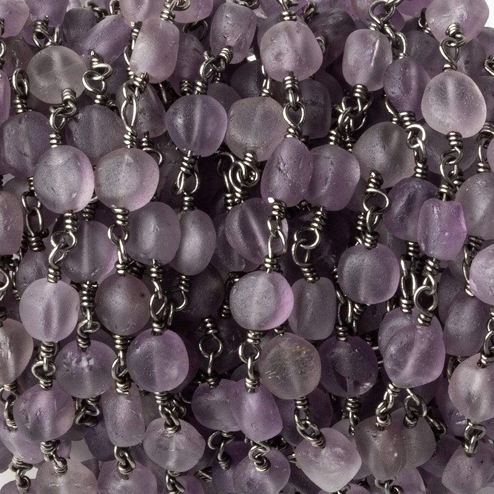 6mm Matte Amethyst plain coin Black Gold plated Chain by the foot 26 pieces - Beadsofcambay.com