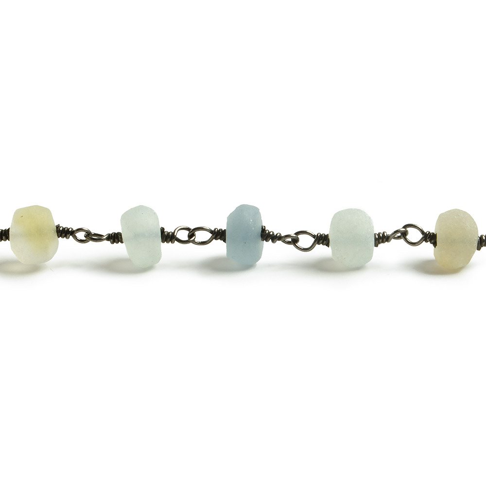 6mm Matte Beryl & Aqua rondelle Black Gold over .925 Silver Chain by the foot 30 pieces - Beadsofcambay.com