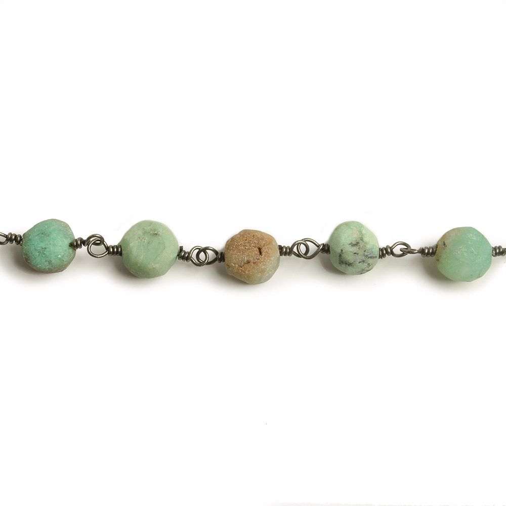 6mm Matte Chrysoprase plain coin Black Gold plated Chain by the foot with approximately 23 pieces - Beadsofcambay.com