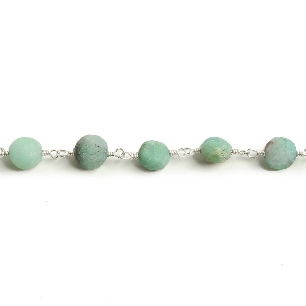 6mm Matte Chrysoprase plain coin Silver plated Chain by the foot with approximately 23 pieces - Beadsofcambay.com