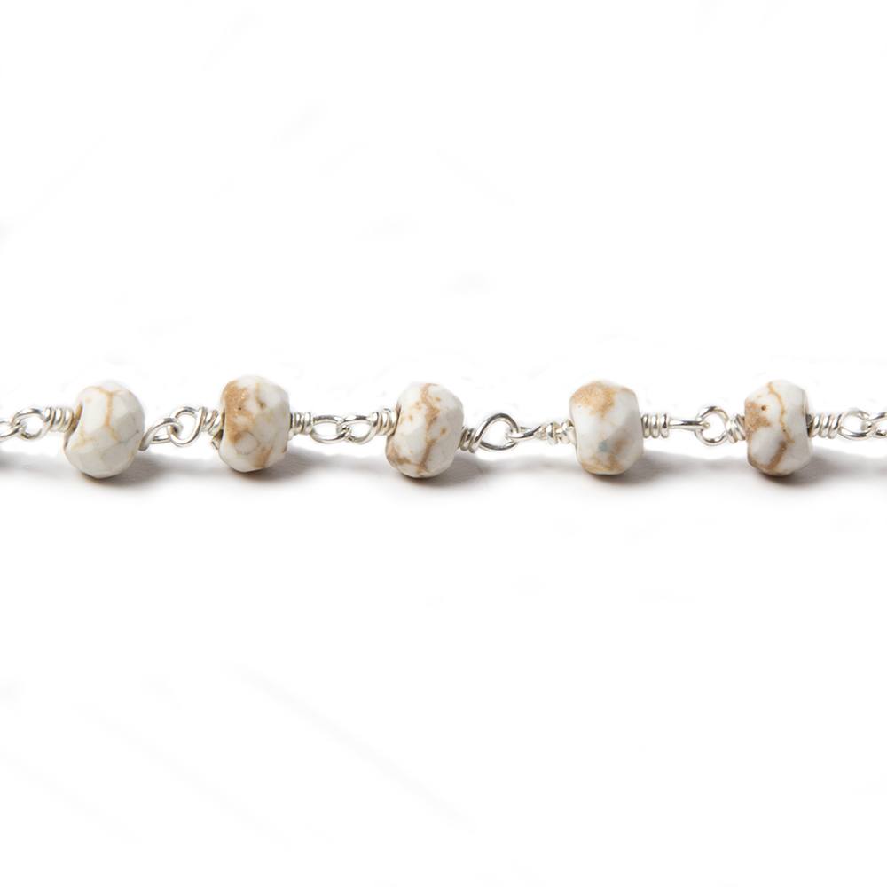 6mm Matte Howlite faceted rondelle Silver plated Chain by the foot 28 pieces - Beadsofcambay.com