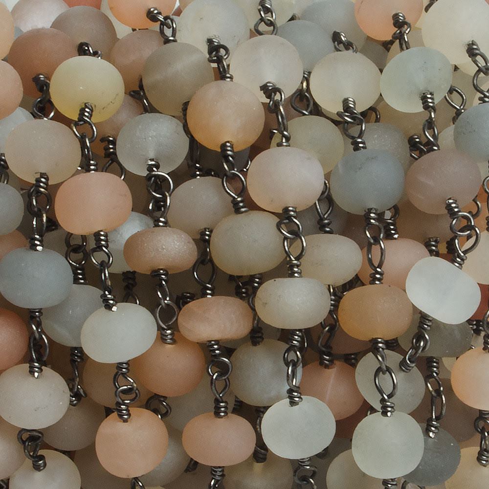 6mm Matte Multi Color Moonstone rondelle Black Gold plated Chain by the foot with approximately 27 pieces - Beadsofcambay.com