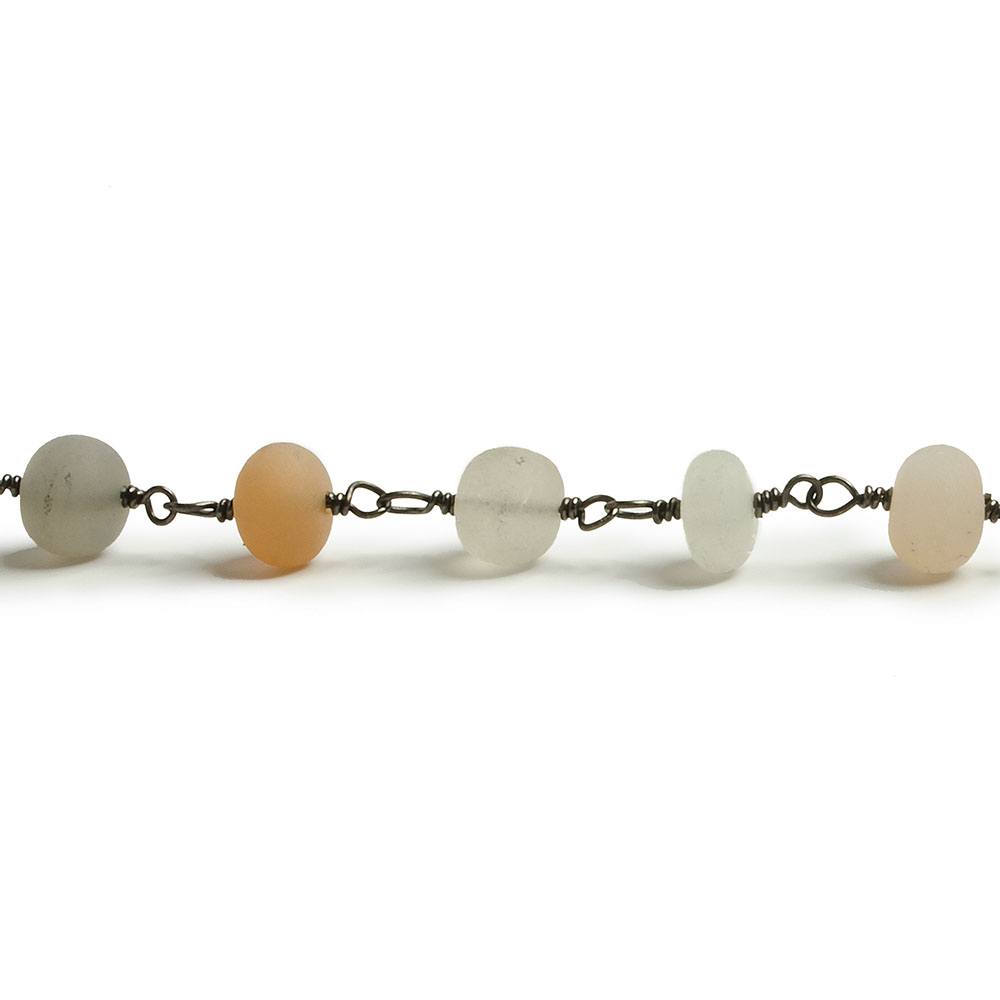 6mm Matte Multi Color Moonstone rondelle Black Gold plated Chain by the foot with approximately 27 pieces - Beadsofcambay.com