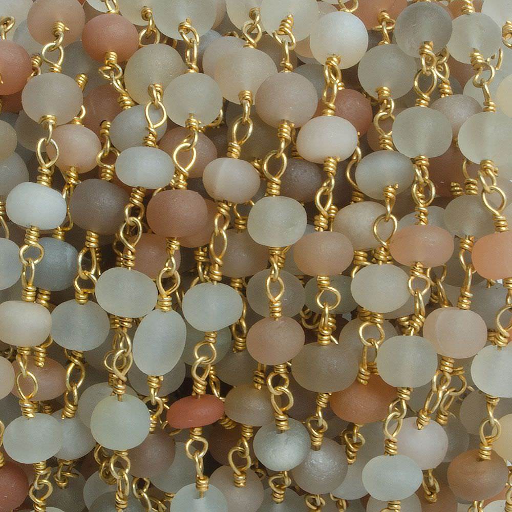 6mm Matte Multi Color Moonstone rondelle Gold plated Chain by the foot with approximately 27 pieces - Beadsofcambay.com