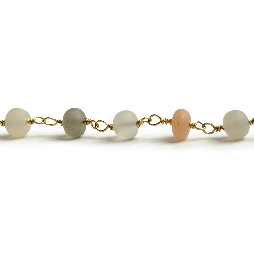 6mm Matte Multi Color Moonstone rondelle Gold plated Chain by the foot with approximately 27 pieces - Beadsofcambay.com