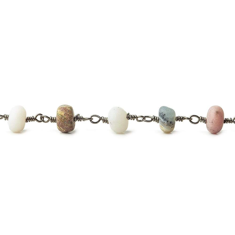 6mm Matte Peruvian Opal Plain Rondelle Black Gold plated Chain by the foot - Beadsofcambay.com