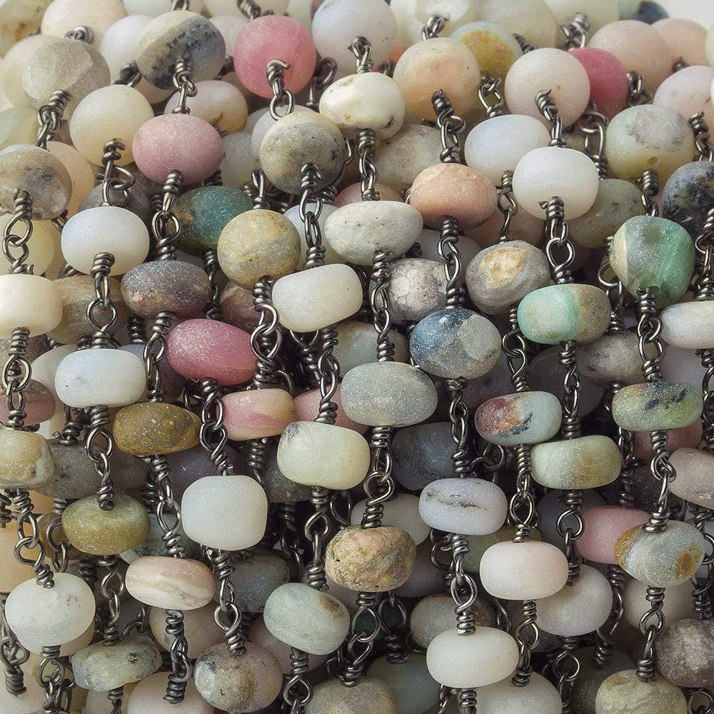 6mm Matte Peruvian Opal Plain Rondelle Black Gold plated Chain by the foot - Beadsofcambay.com
