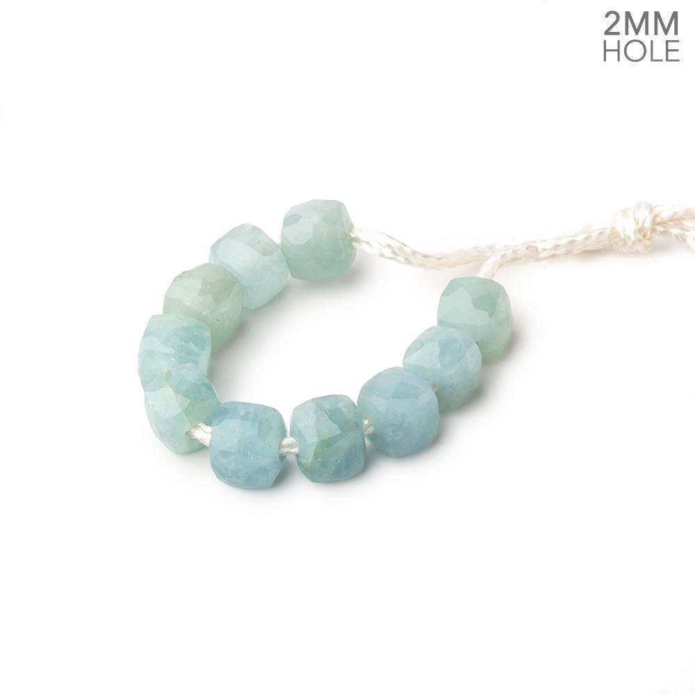 6mm Milky Aquamarine 2mm Large Hole Faceted Cube Beads Set of 10 - Beadsofcambay.com