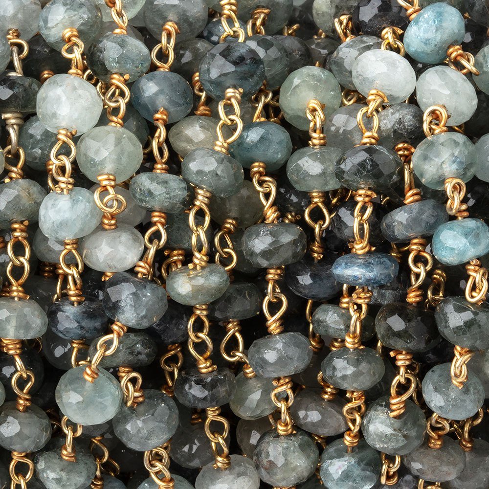 6mm Moss Aquamarine Faceted Rondelle Beads on Vermeil Chain - Beadsofcambay.com