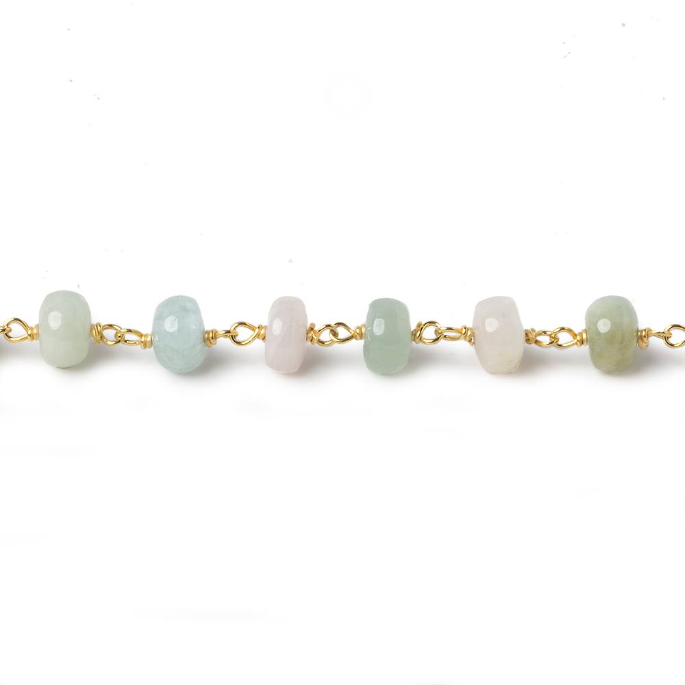 6mm Multi Beryl plain rondelle Vermeil Chain by the foot 37 beads - Beadsofcambay.com