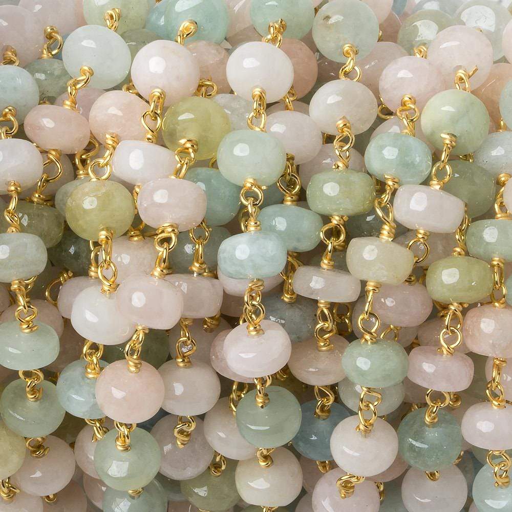 6mm Multi Beryl plain rondelle Vermeil Chain by the foot 37 beads - Beadsofcambay.com